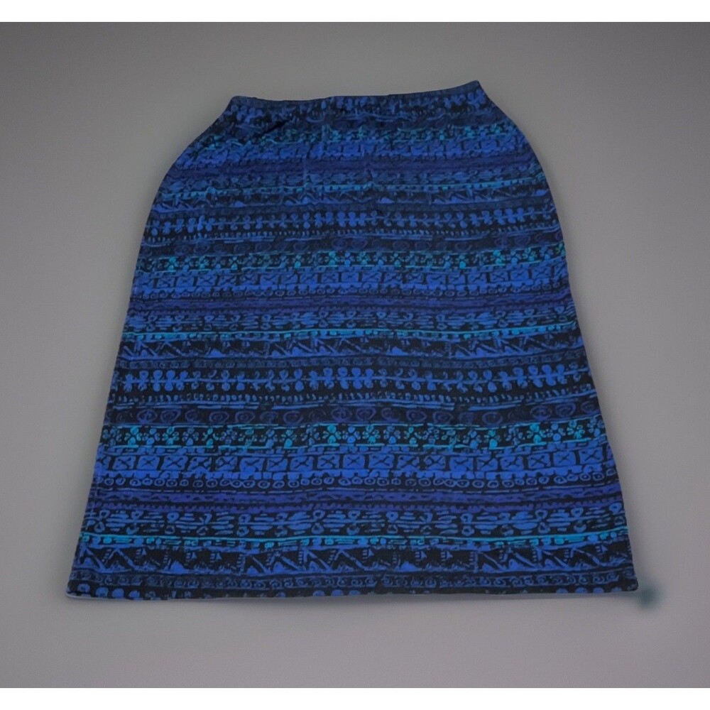 Vintage Chico's Travelers Blue Geometric Midi Skirt Stretch Elastic Waist Size 3